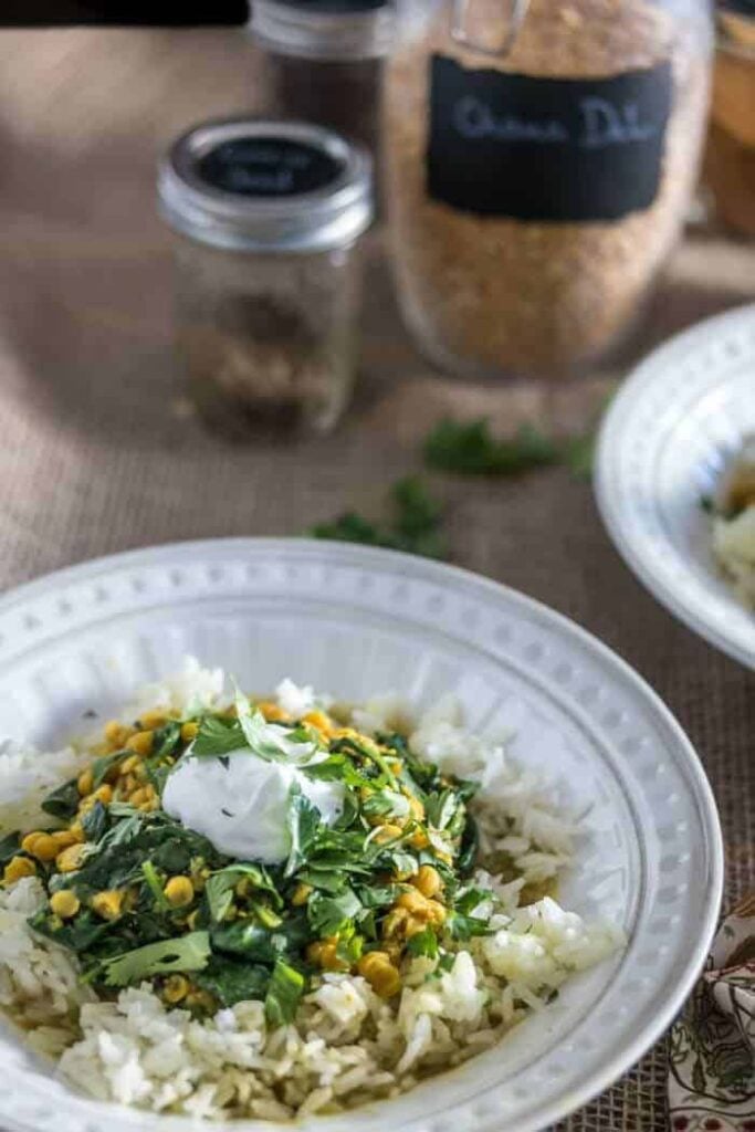 Pressure Cooker Chana Dal with Spinach.